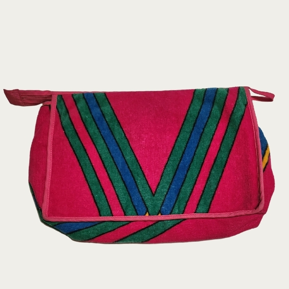 Vintage Mario Valentino Terry Cloth Pink and Blue Women's Cosmetic Bag, EUC - Picture 2 of 8